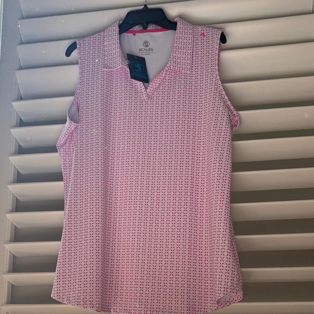NWT SCALES Off Shore Country Club Women's Coral Tropics Golf Polo; Sz: XL